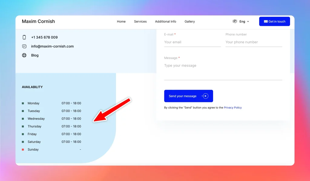 create a website working hours