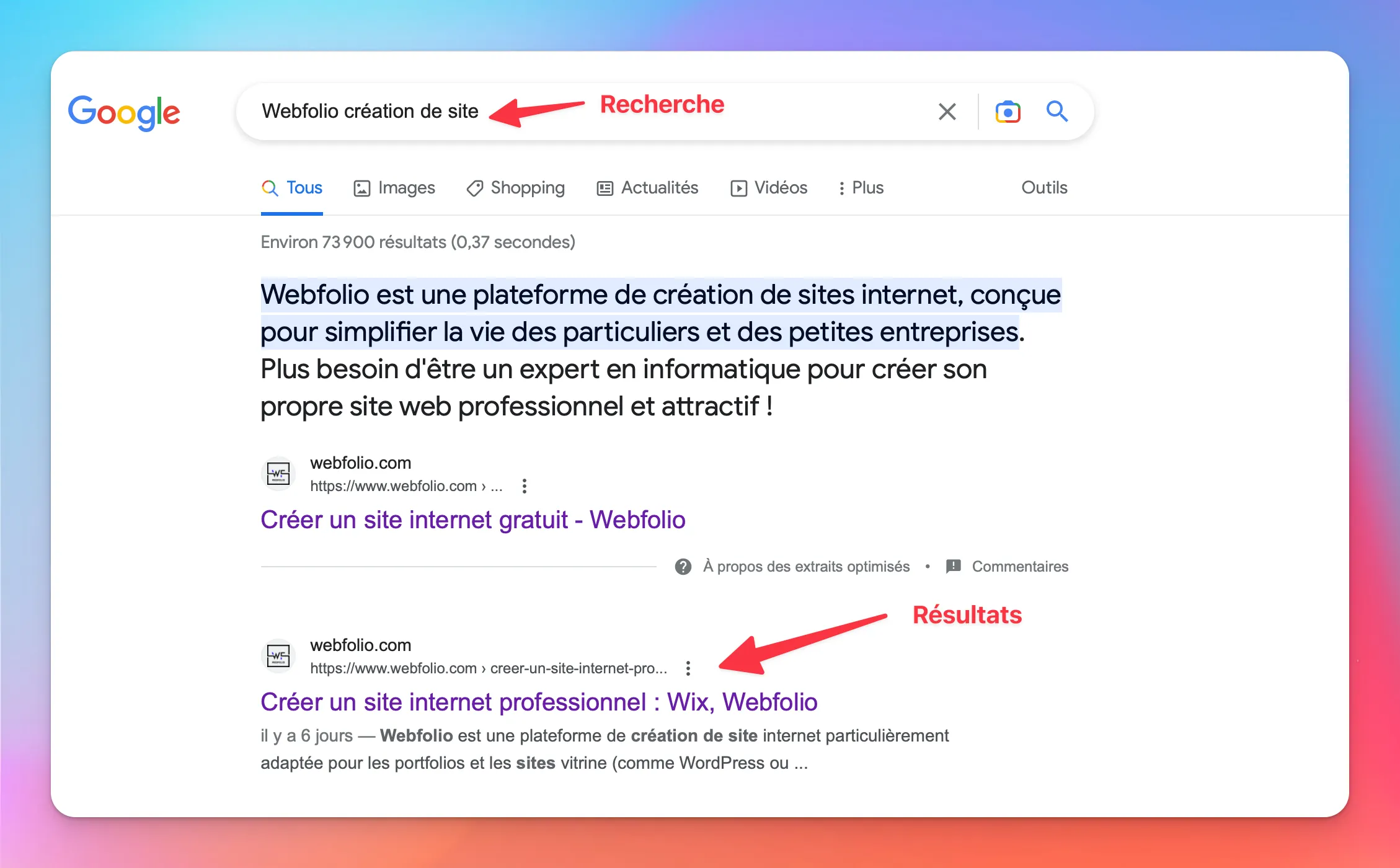 Créer un site vitrine: Guide 2023 du site internet vitrine 4 Google SEO SERP - Résultats de rerches