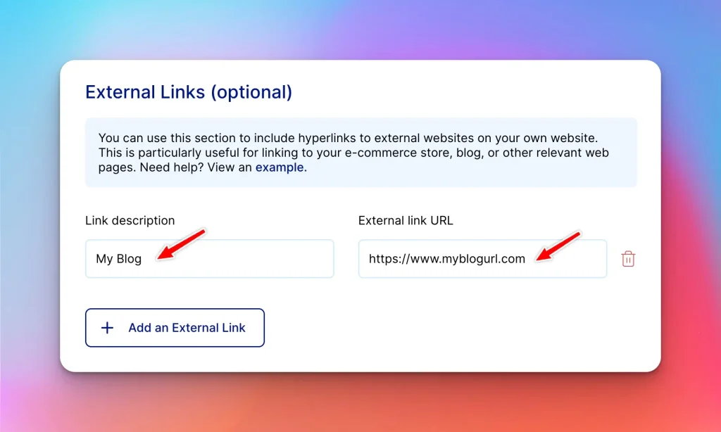 webfolio site creation external links
