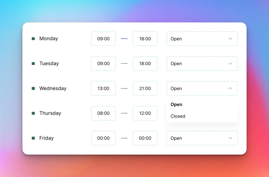 webfolio site creation working hours schedule